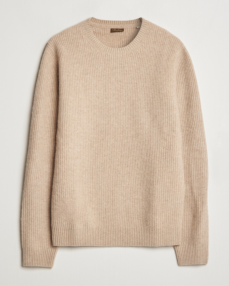 Heren | Truien | Stenströms | Knitted Ribbed Yak/Merino Sweater Beige