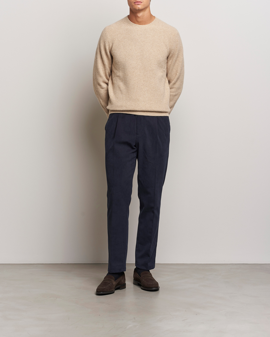 Heren | Truien | Stenströms | Knitted Ribbed Yak/Merino Sweater Beige