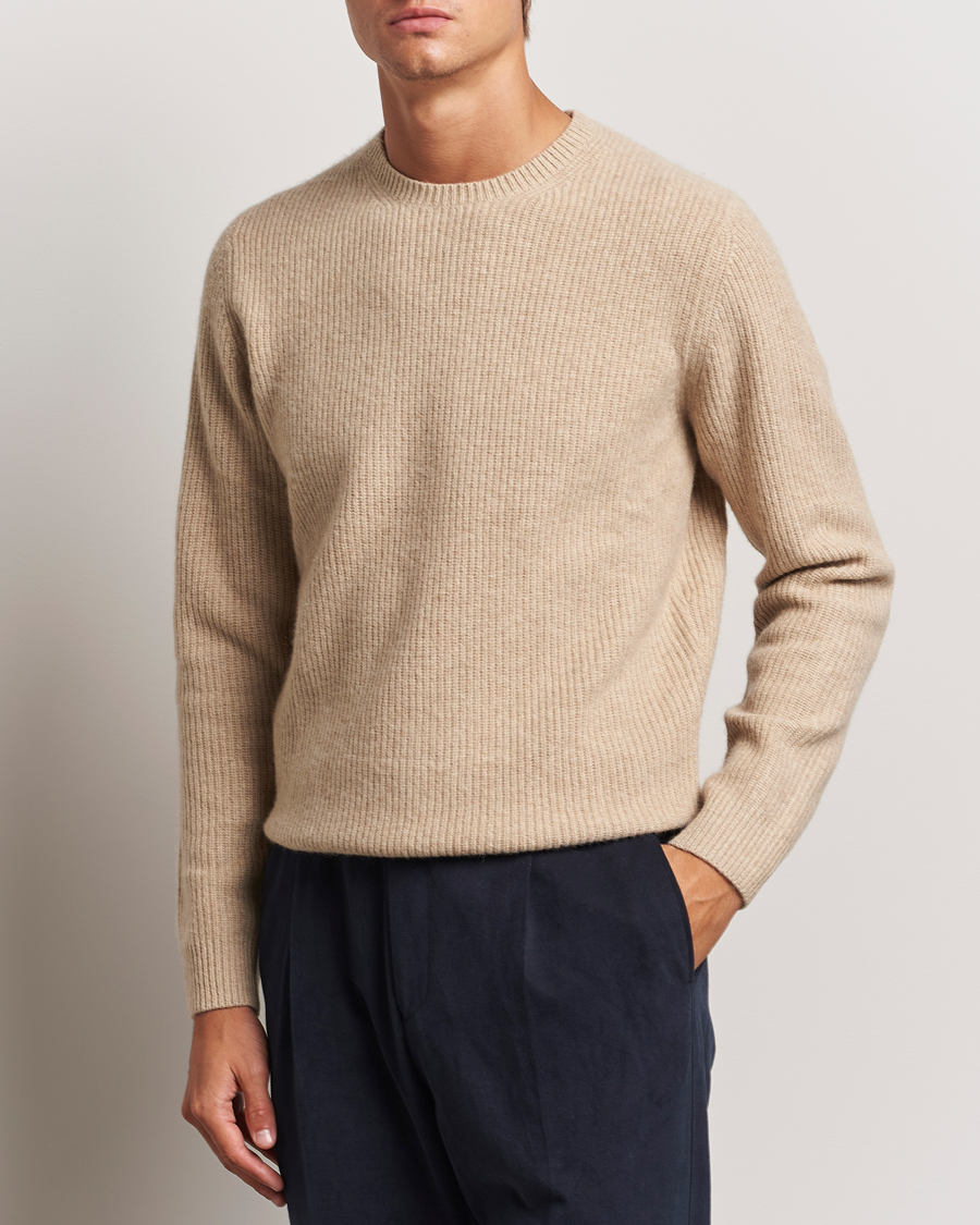 Heren | Truien | Stenströms | Knitted Ribbed Yak/Merino Sweater Beige