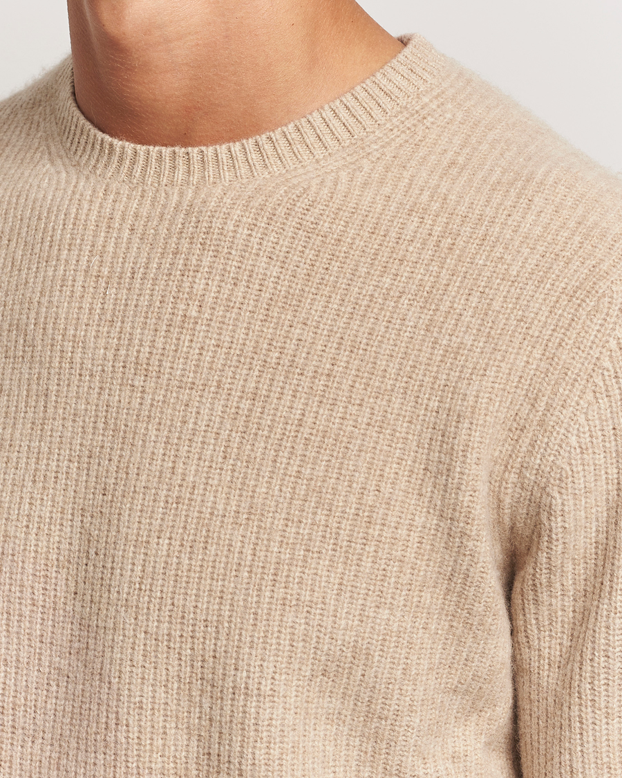 Heren | Truien | Stenströms | Knitted Ribbed Yak/Merino Sweater Beige
