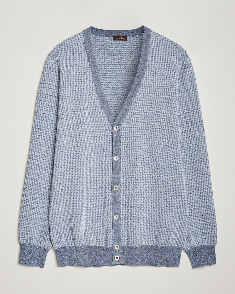 Heren | Truien | Stenströms | Pepita Merino Wool Cardigan Navy