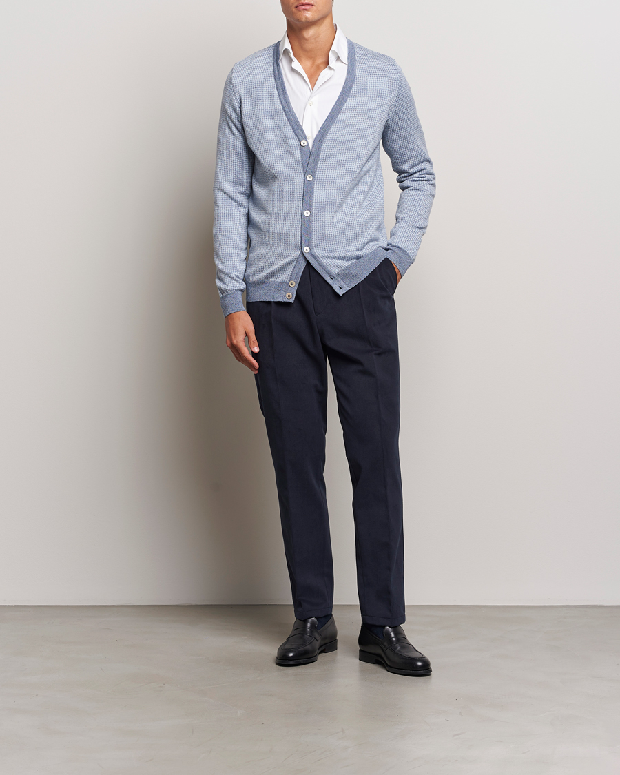 Heren | Truien | Stenströms | Pepita Merino Wool Cardigan Navy