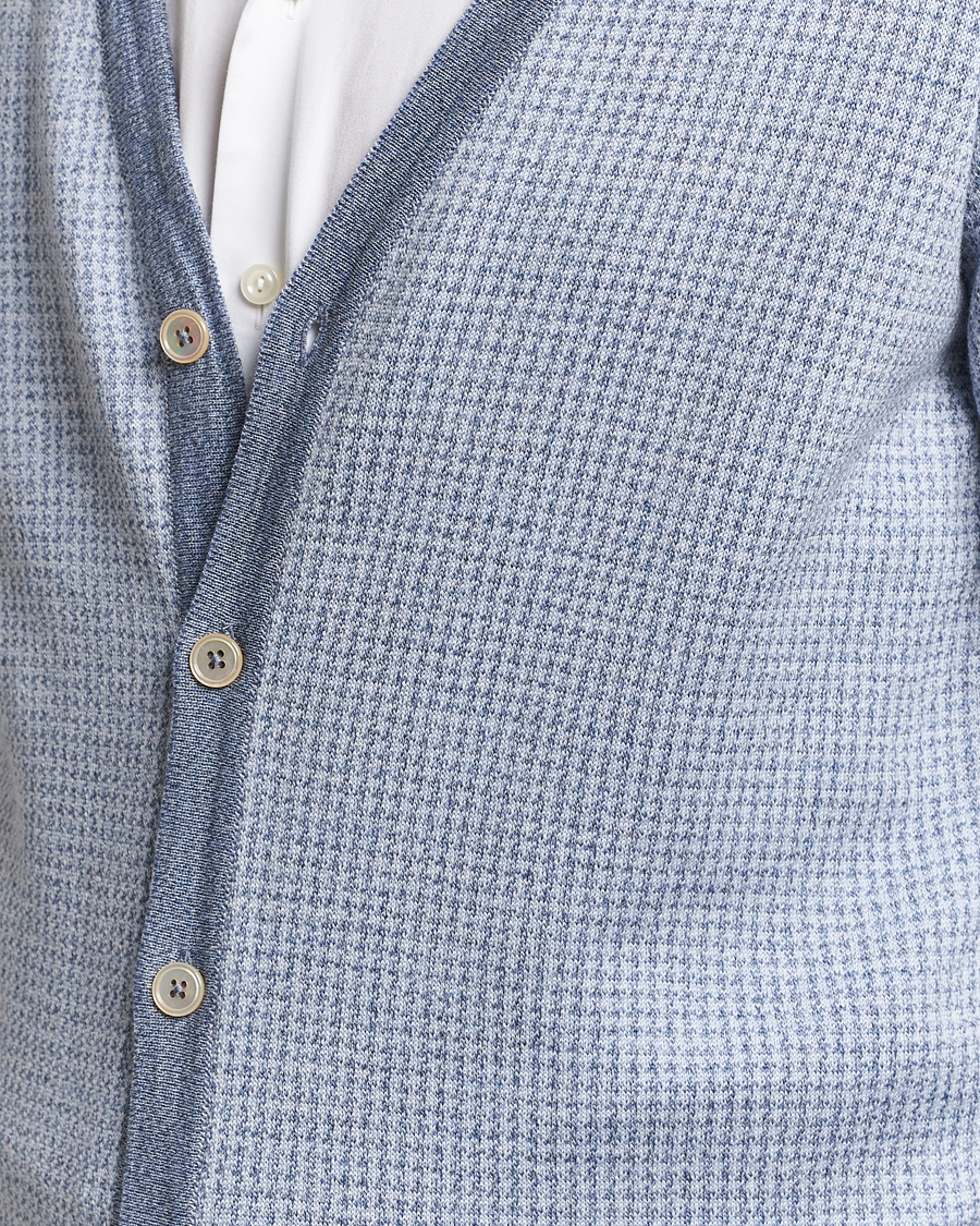 Heren | Truien | Stenströms | Pepita Merino Wool Cardigan Navy