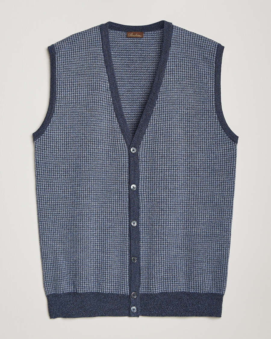 Heren | Truien | Stenströms | Pepita Merino Wool Vest Navy