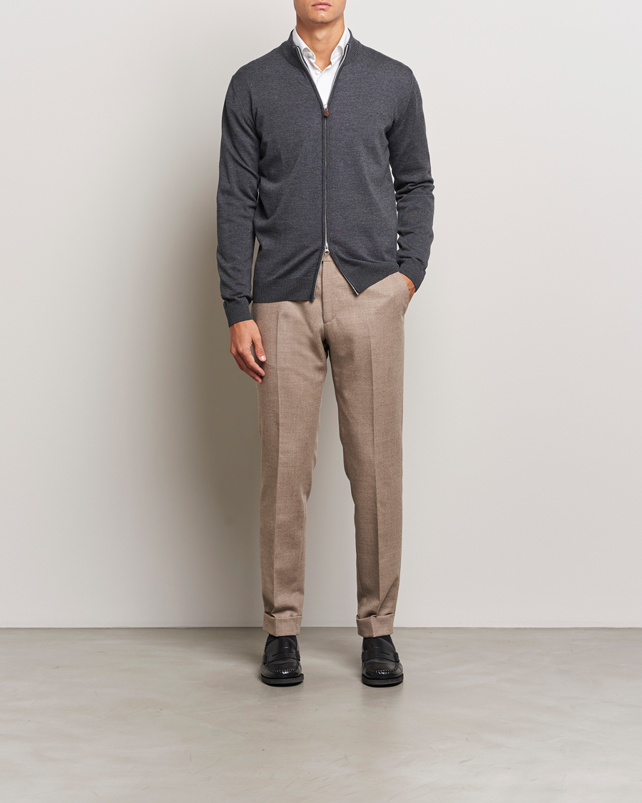 Heren | Truien | Stenströms | Merino Full Zip Dark Grey