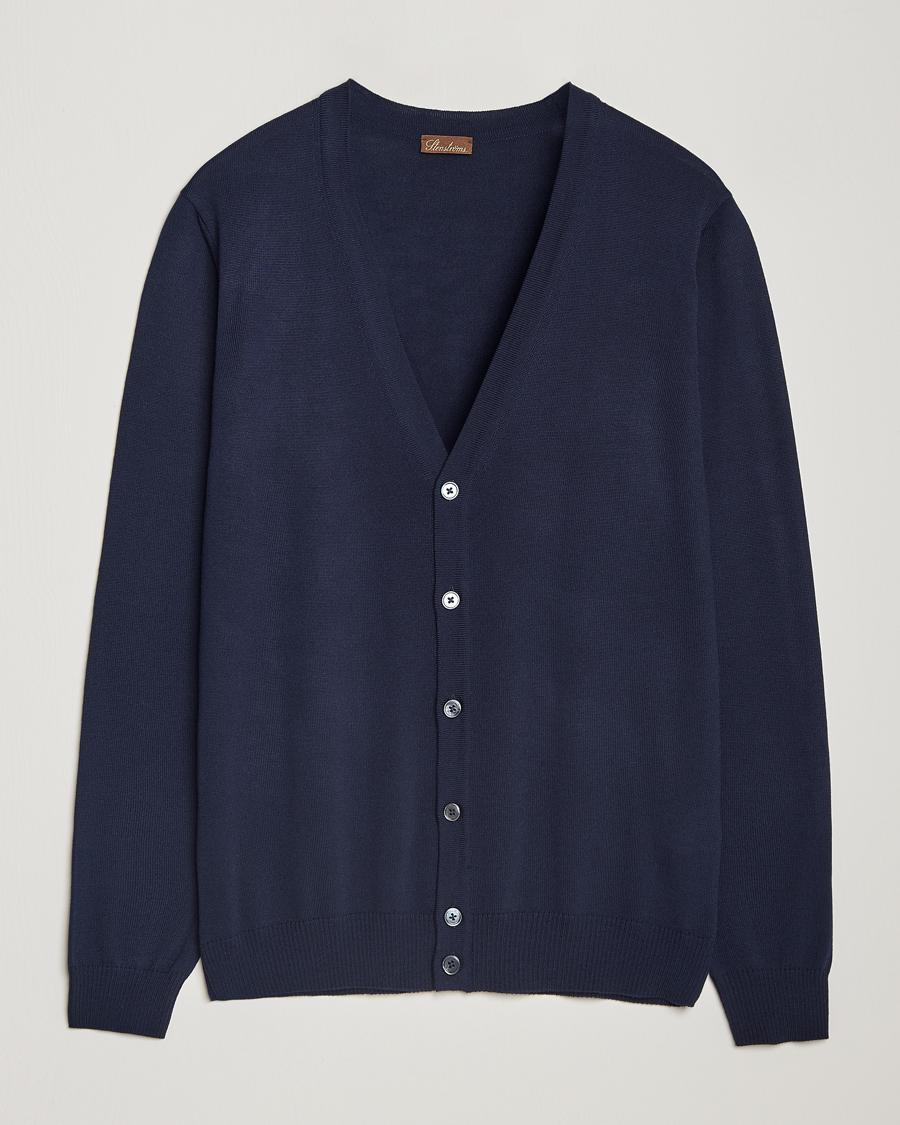 Heren | Truien | Stenströms | Merino Cardigan Navy