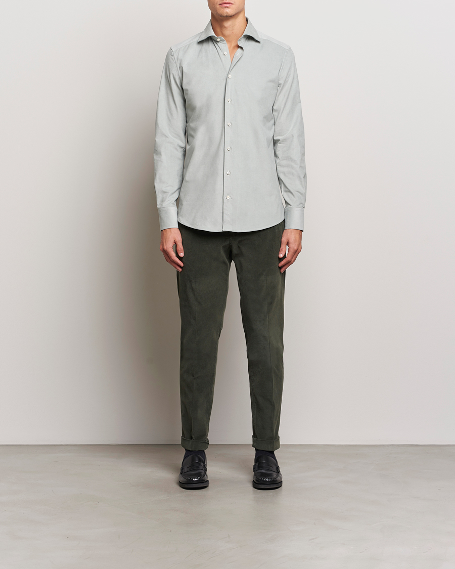 Heren | Overhemden | Stenströms | 1899 Velvet Baby Corduroy Shirt Soft Green