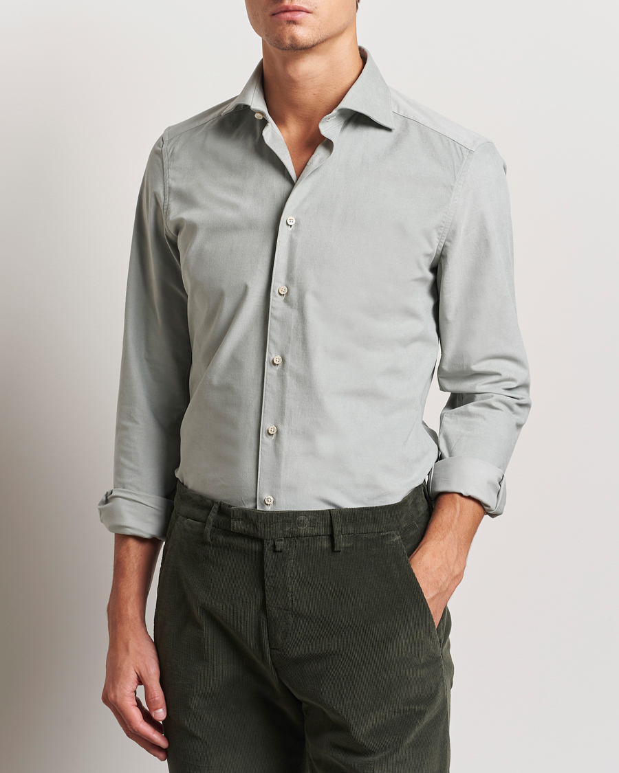 Homme | Chemises | Stenströms | 1899 Velvet Baby Corduroy Shirt Soft Green