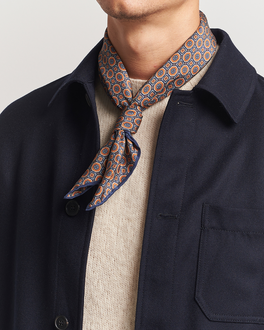 Heren | Stenströms Silk Printed Scarf Navy | Stenströms | Silk Printed Scarf Navy
