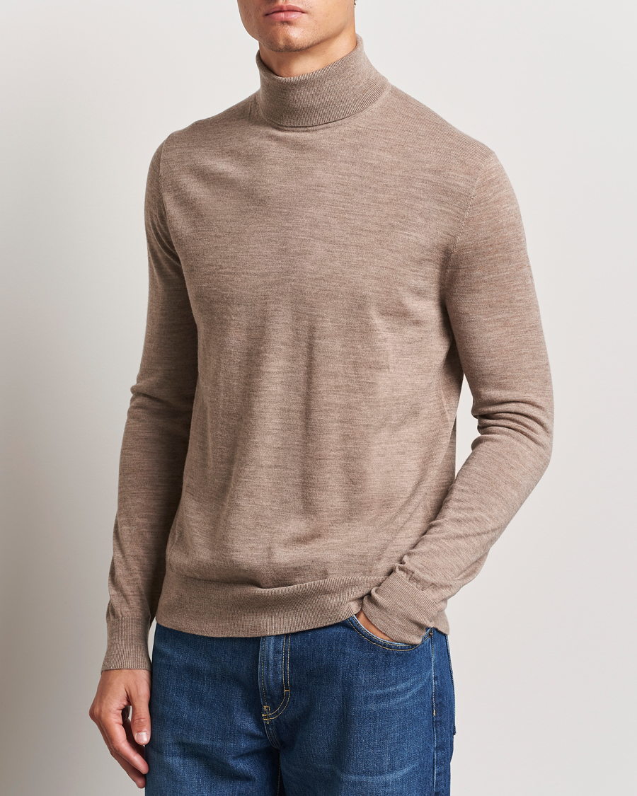 Heren | Truien | Tiger of Sweden | Nevile Extra Fine Merino Polo Beige Melange