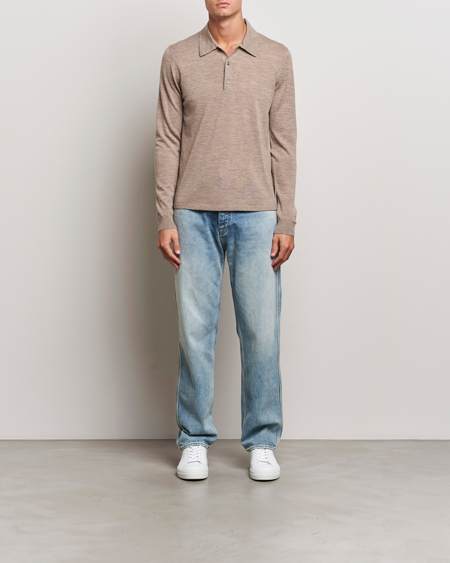 Homme | Pulls Et Tricots | Tiger of Sweden | Eross Extra Fine Merino Poloshirt Beige Melange
