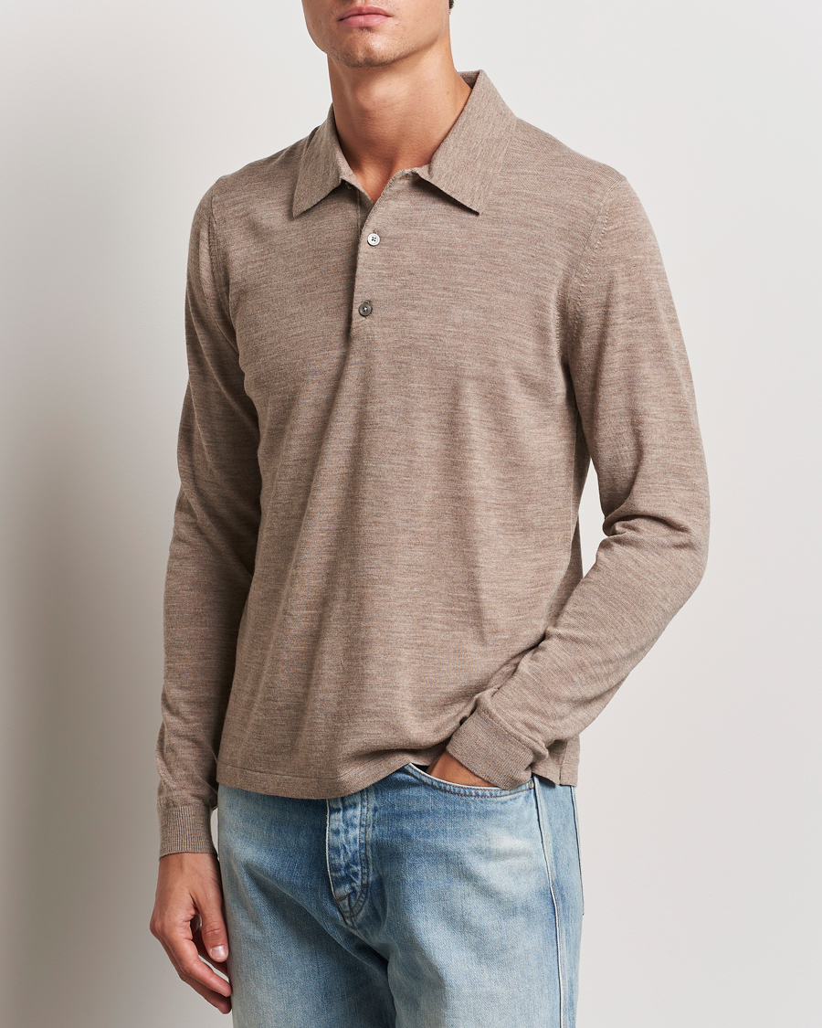 Homme | Pulls Et Tricots | Tiger of Sweden | Eross Extra Fine Merino Poloshirt Beige Melange