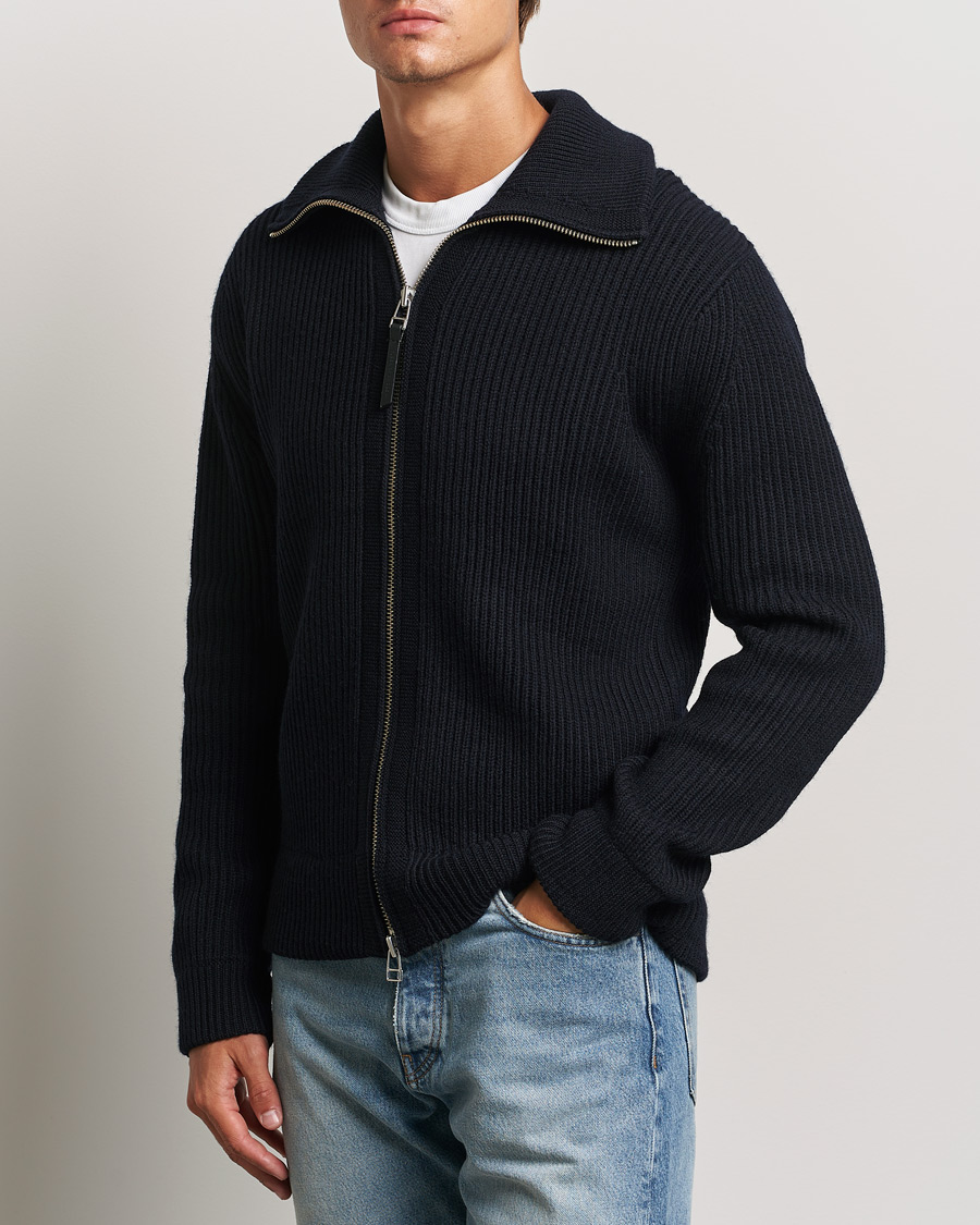 Heren | Truien | Tiger of Sweden | Niall Heavy Knitted Full Zip Light Ink