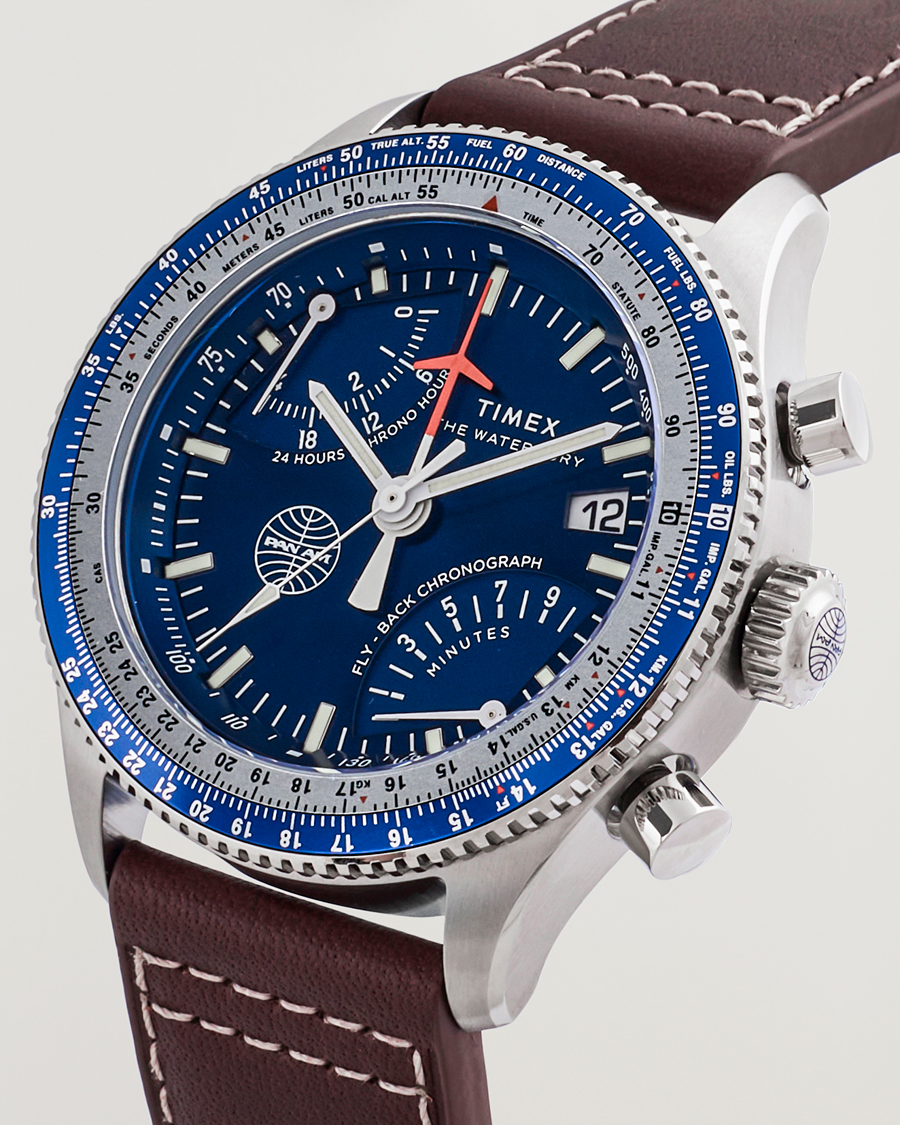 Heren | Timex Pan Am Flyback Chronograph 43mm Blue Dial | Timex | Pan Am Flyback Chronograph 43mm Blue Dial