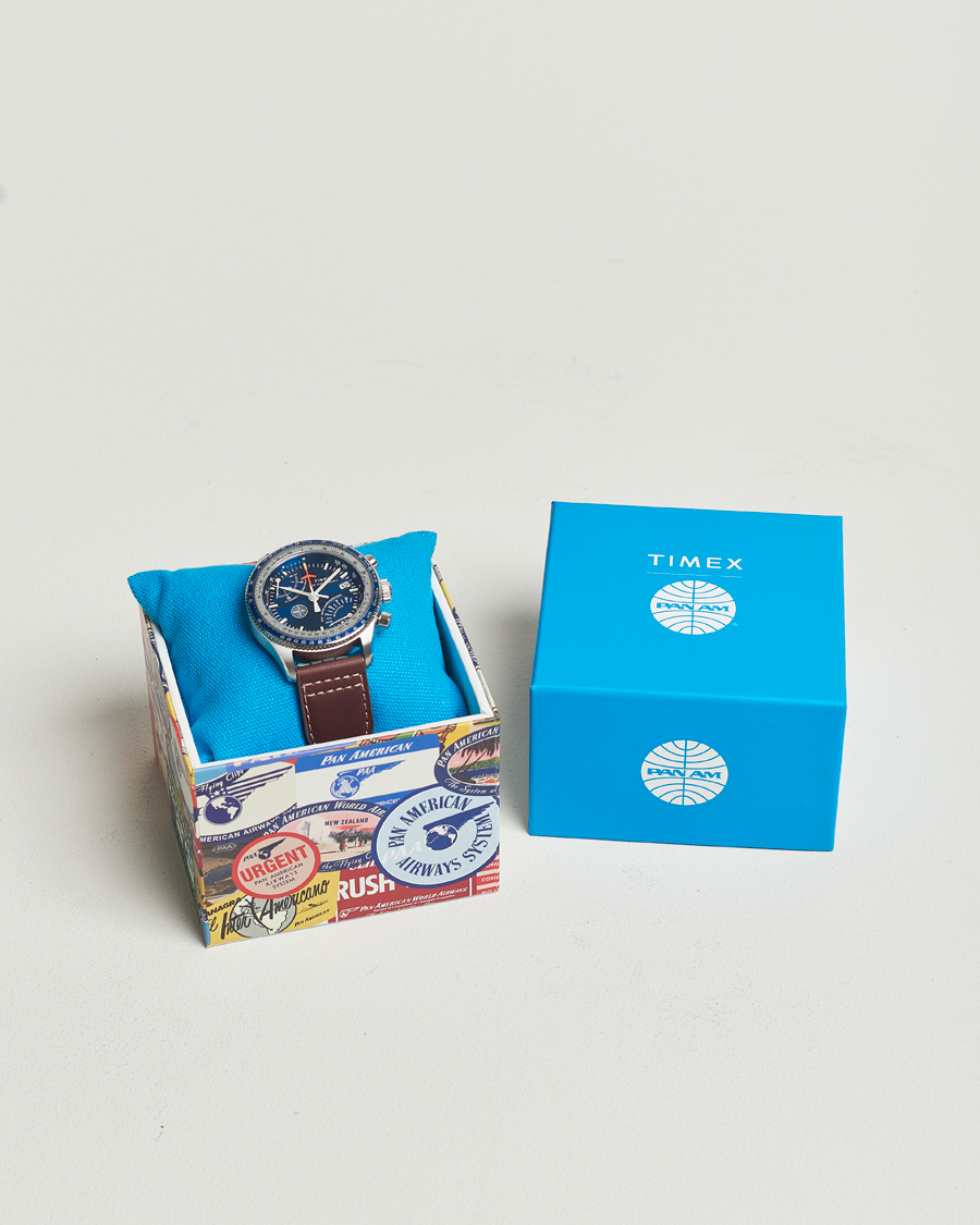 Heren | Timex Pan Am Flyback Chronograph 43mm Blue Dial | Timex | Pan Am Flyback Chronograph 43mm Blue Dial