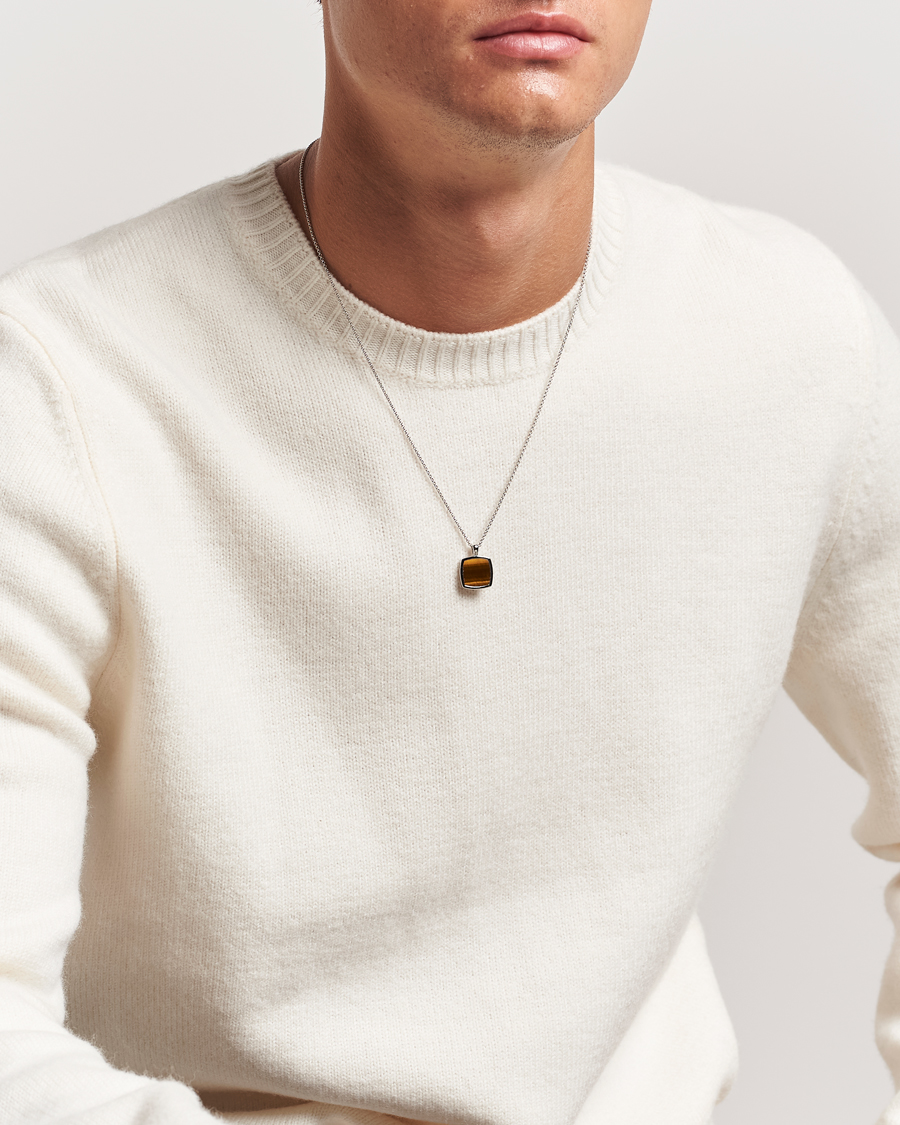 Heren | Sieraden | Tom Wood | Cushion Pendant Tiger Eye Silver