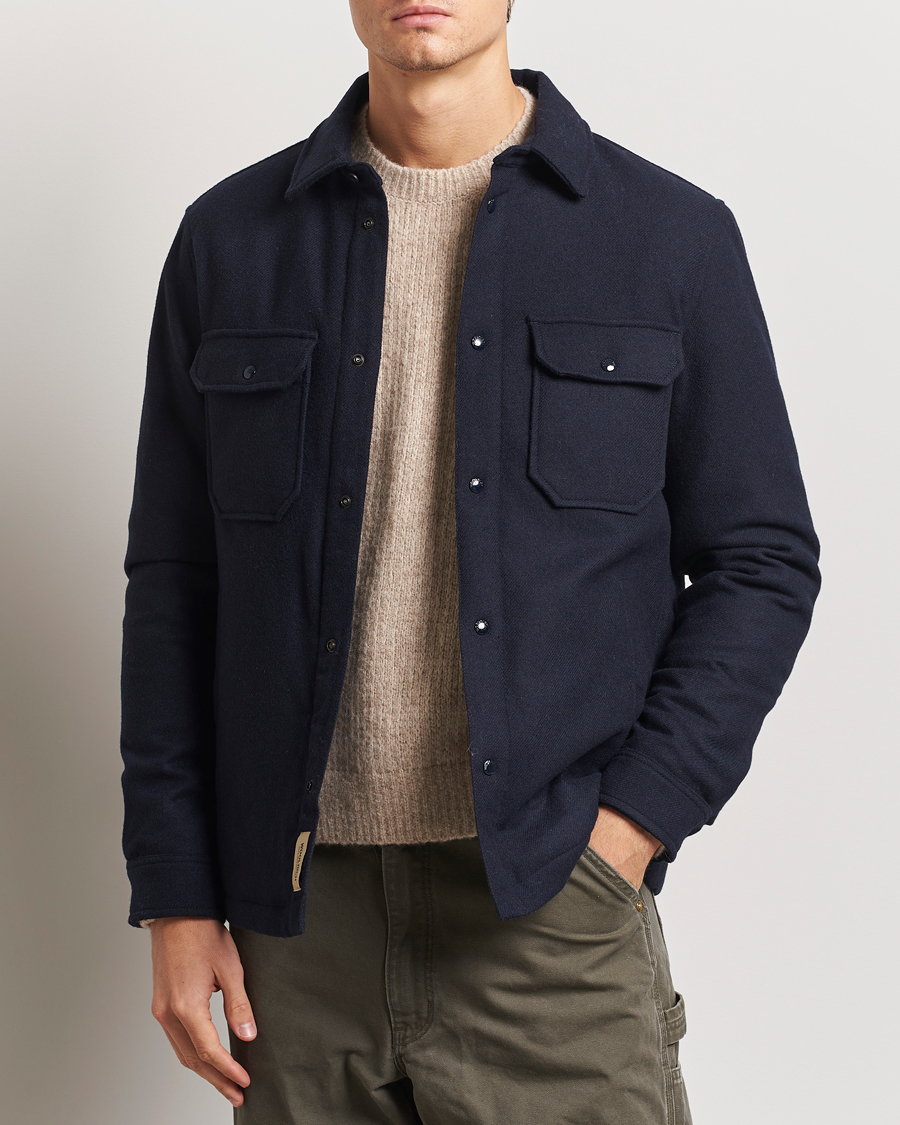 Homme | Manteaux Et Vestes | Woolrich | Alaskan Melton Wool Overshirt Melton Blue