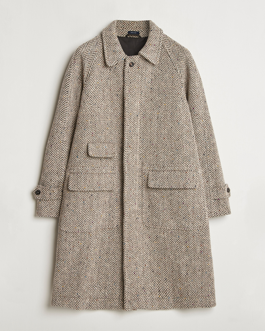 Heren | Jassen | Drake's | Herringbone Tweed Raglan Coat Oat Fleck