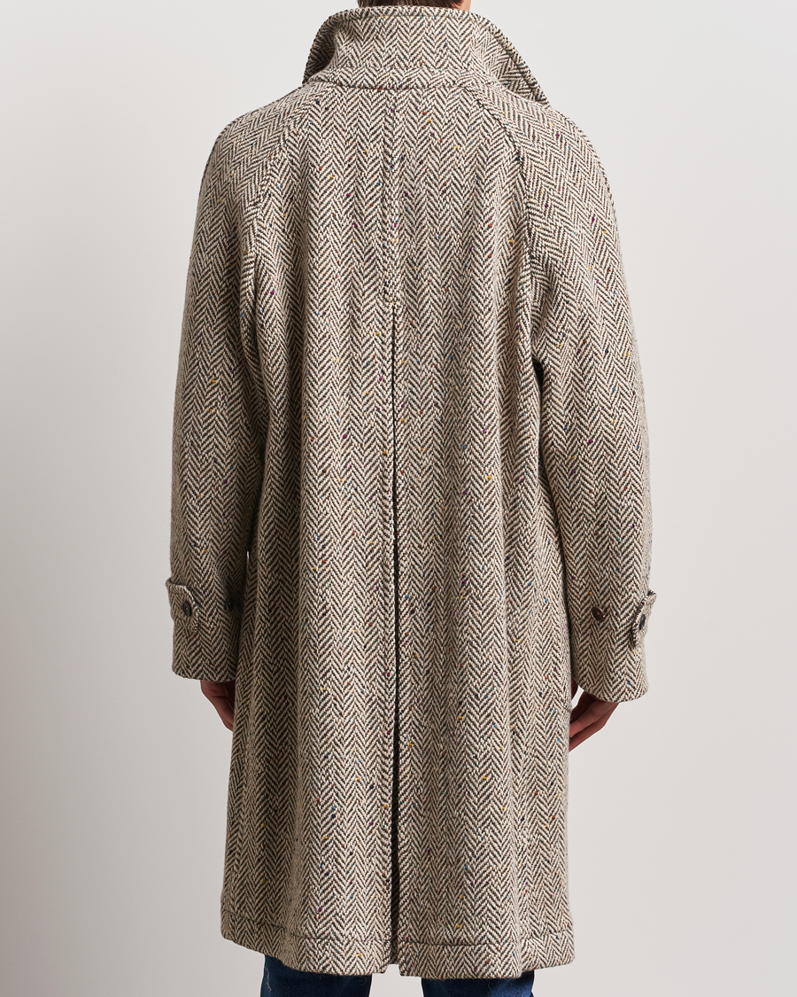 Heren | Jassen | Drake's | Herringbone Tweed Raglan Coat Oat Fleck