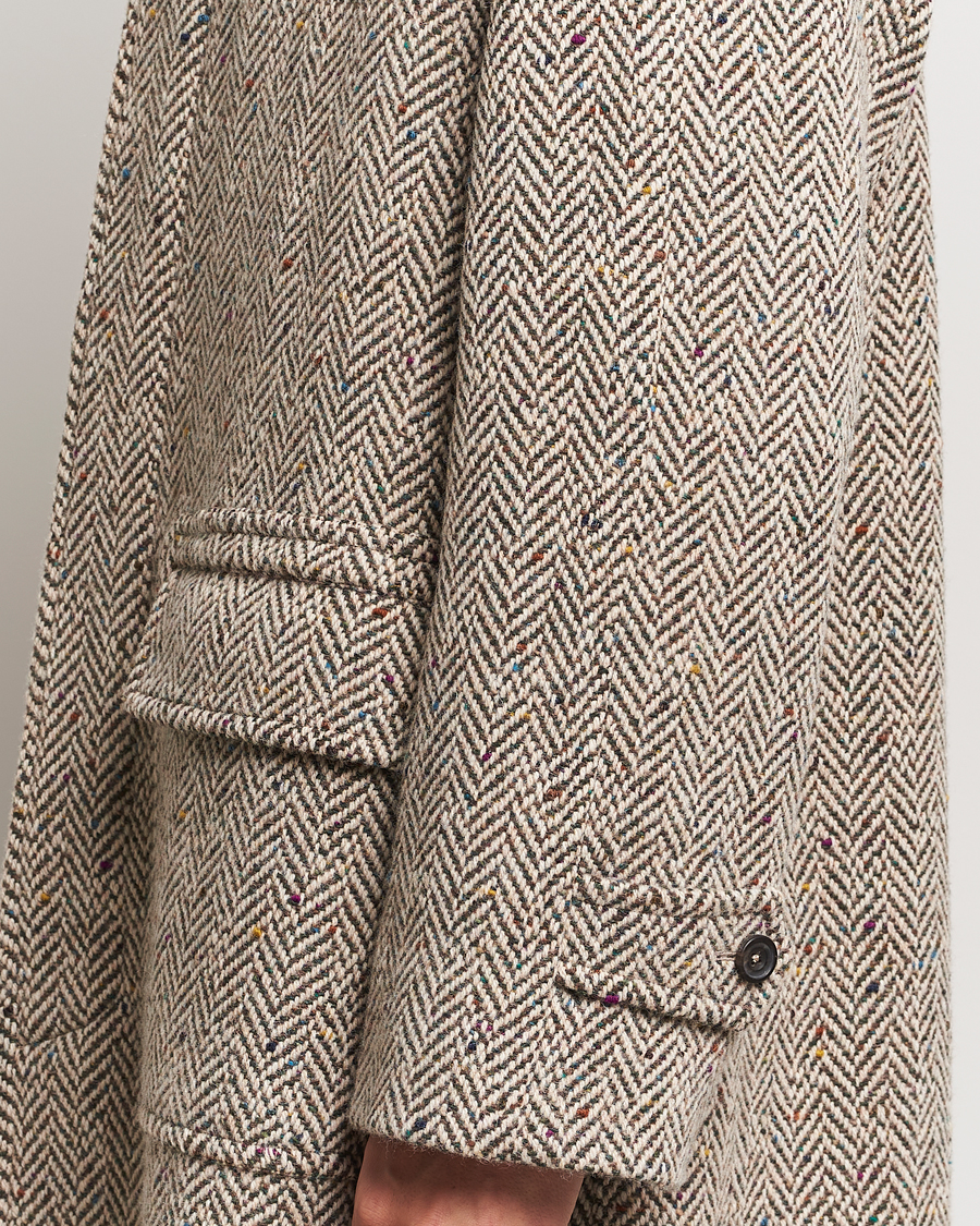 Heren | Jassen | Drake's | Herringbone Tweed Raglan Coat Oat Fleck