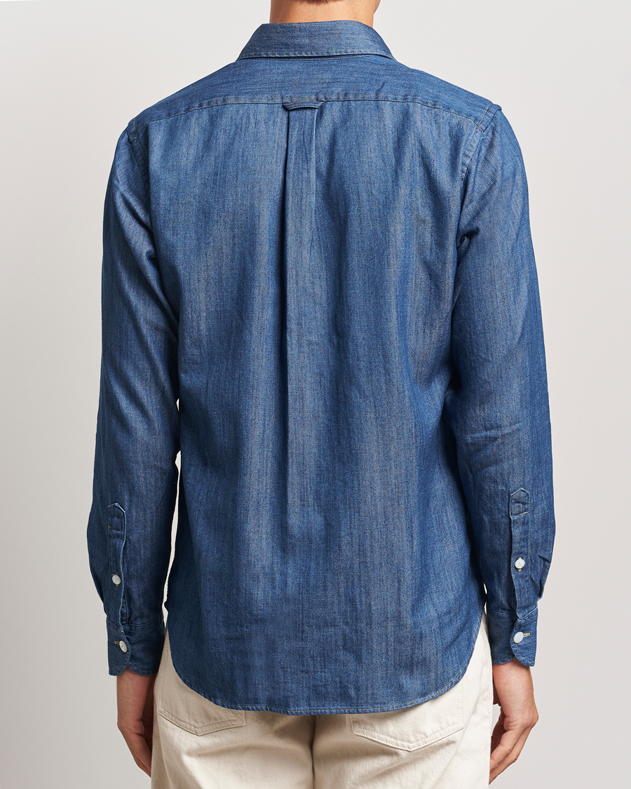 Homme | Chemises | Drake's | Denim Cotton Two Pocket Work Shirt Blue