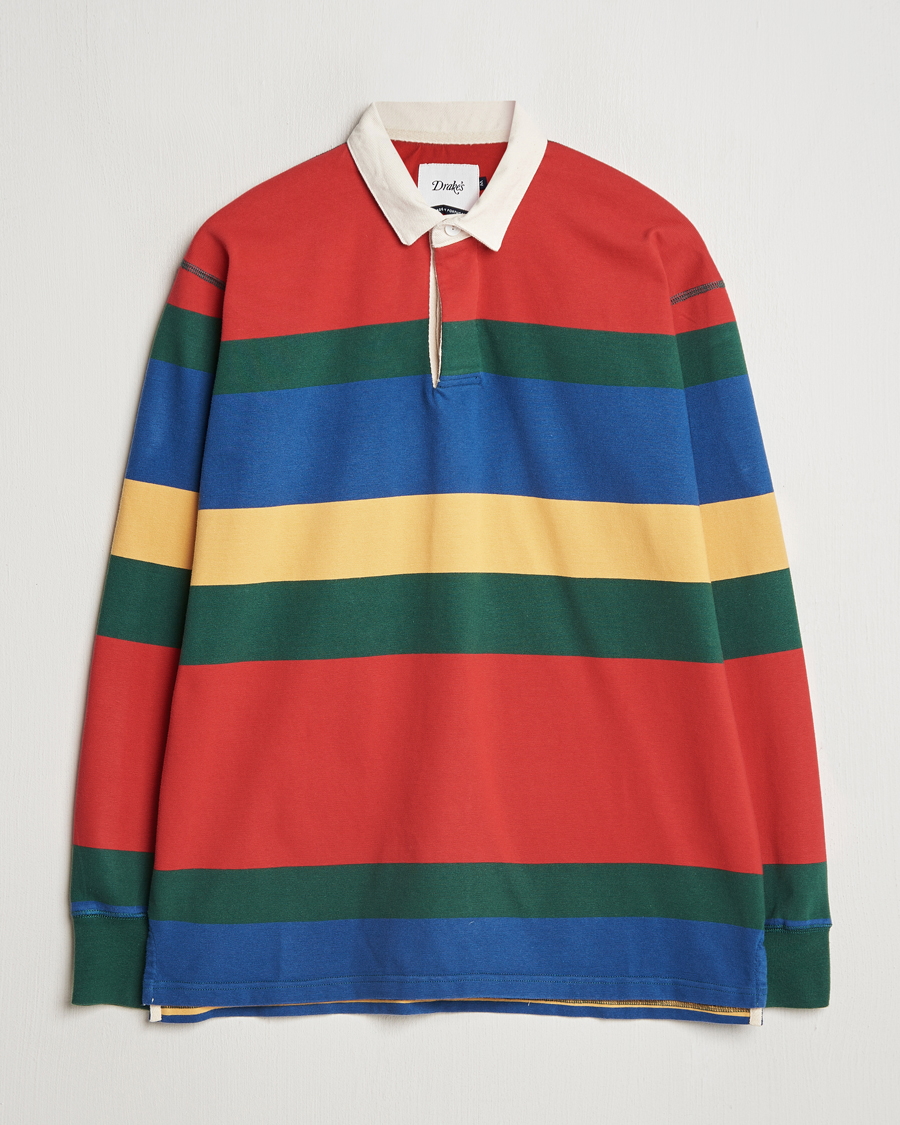 Homme | Pulls Et Tricots | Drake's | Multi Striped Rugby Shirt Red/Green/Blue