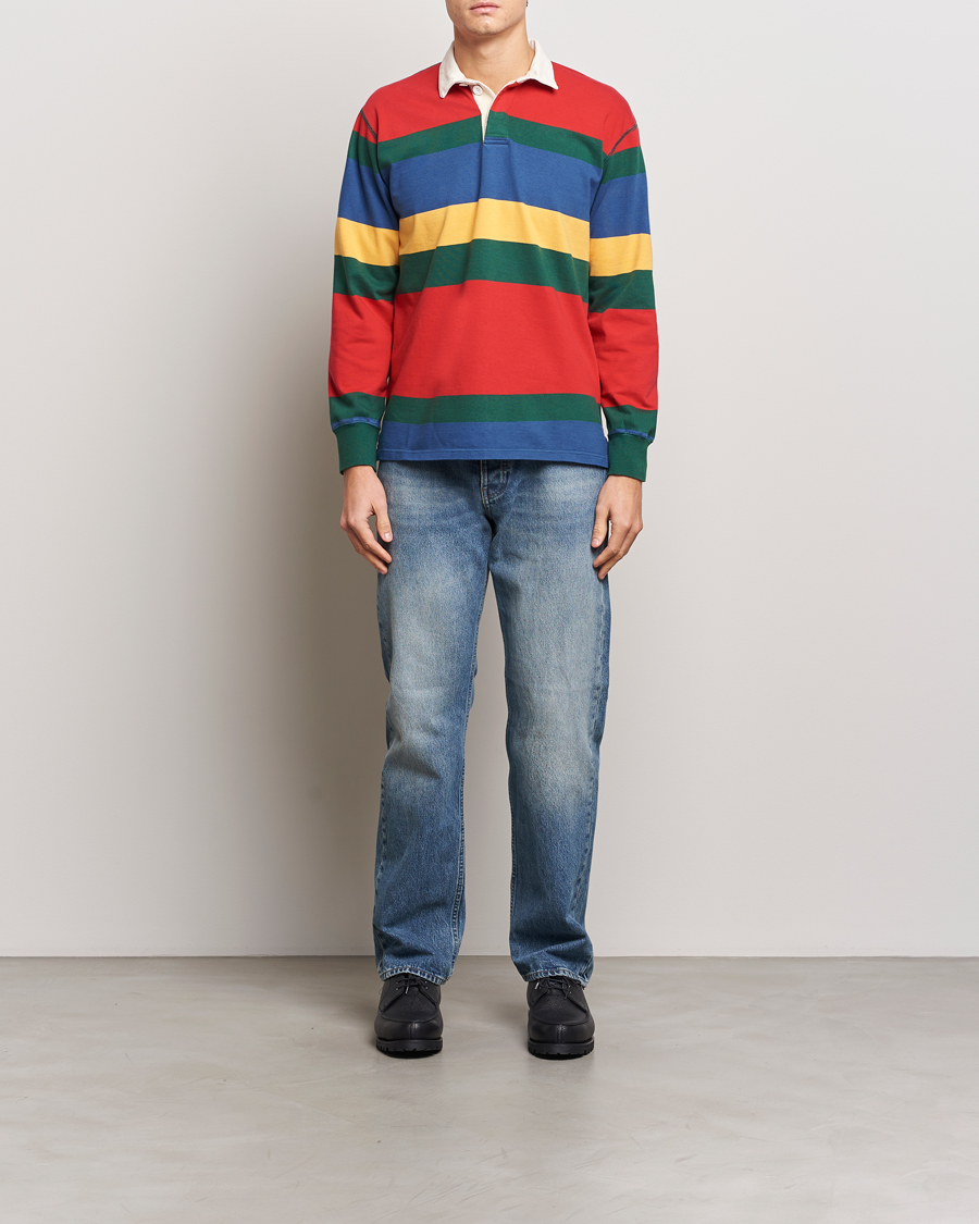 Homme | Pulls Et Tricots | Drake's | Multi Striped Rugby Shirt Red/Green/Blue
