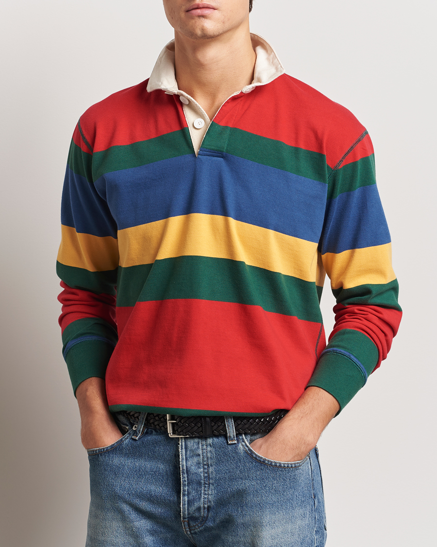 Homme | Pulls Et Tricots | Drake's | Multi Striped Rugby Shirt Red/Green/Blue