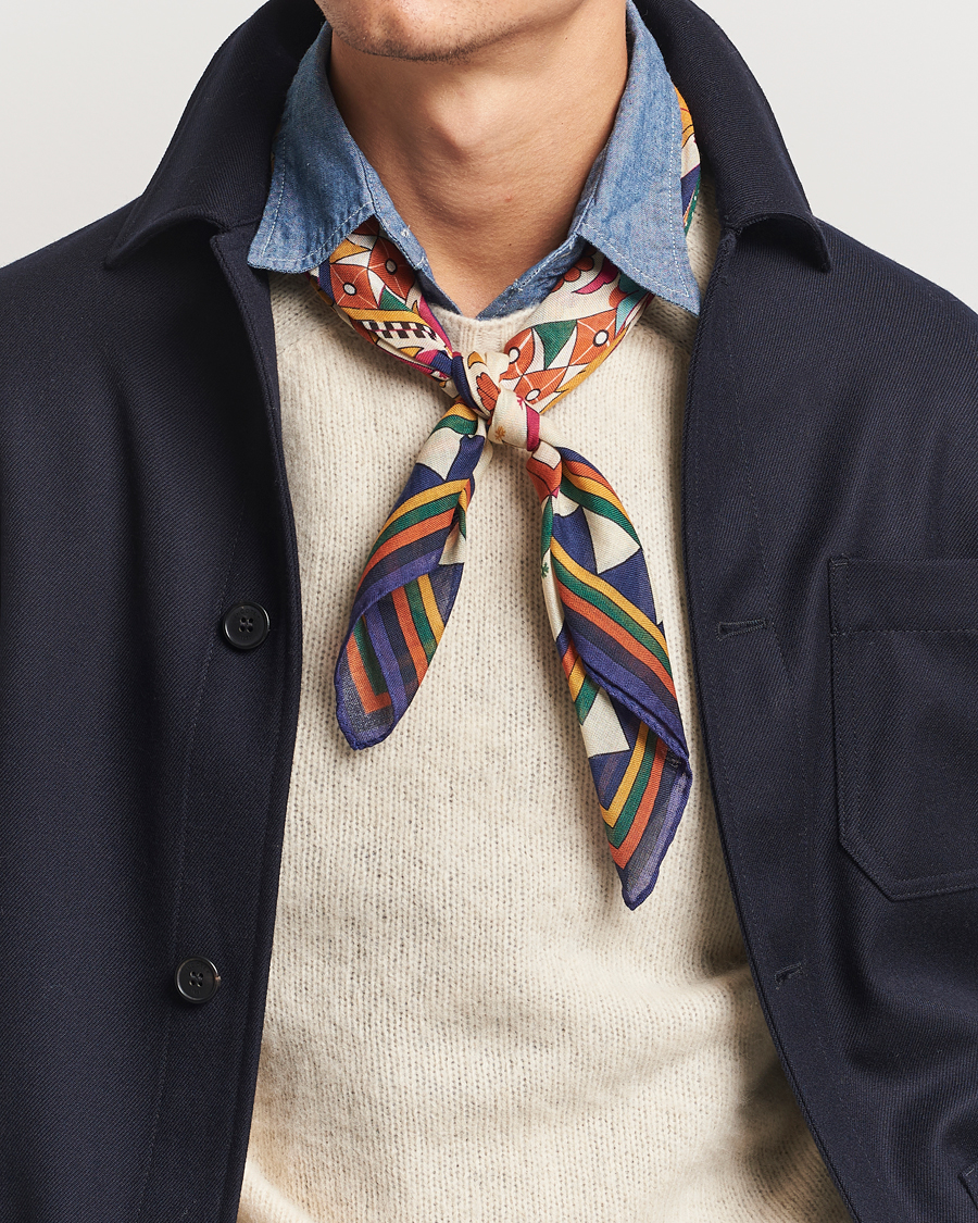 Homme | Drake's Maharaja Print Wool/Silk Bandana Navy/Yellow | Drake's | Maharaja Print Wool/Silk Bandana Navy/Yellow