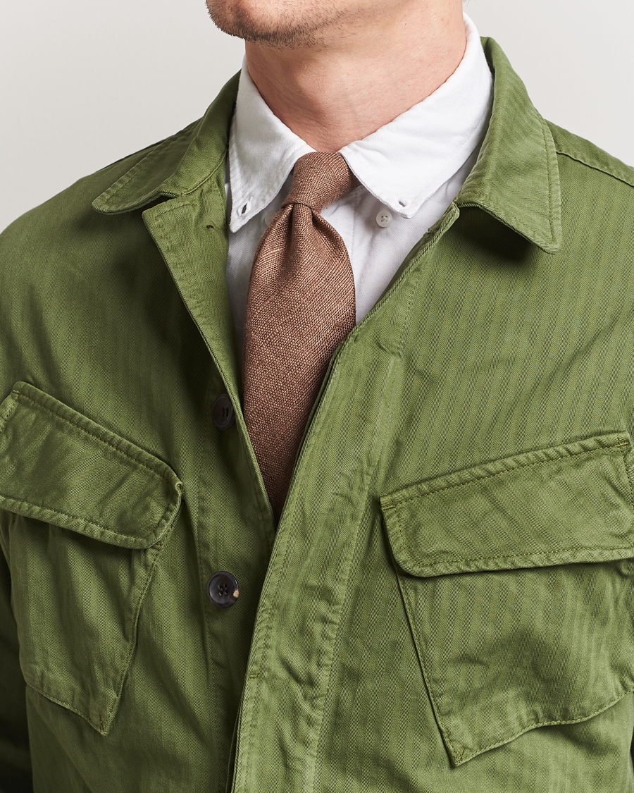 Homme | Drake's Silk Tussah Handrolled Tie Coffee | Drake's | Silk Tussah Handrolled Tie Coffee
