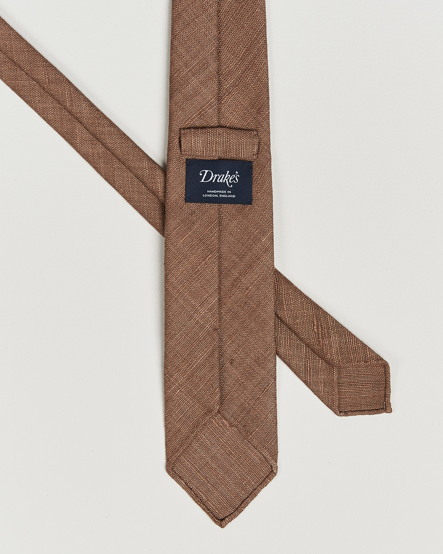 Homme | Drake's Silk Tussah Handrolled Tie Coffee | Drake's | Silk Tussah Handrolled Tie Coffee