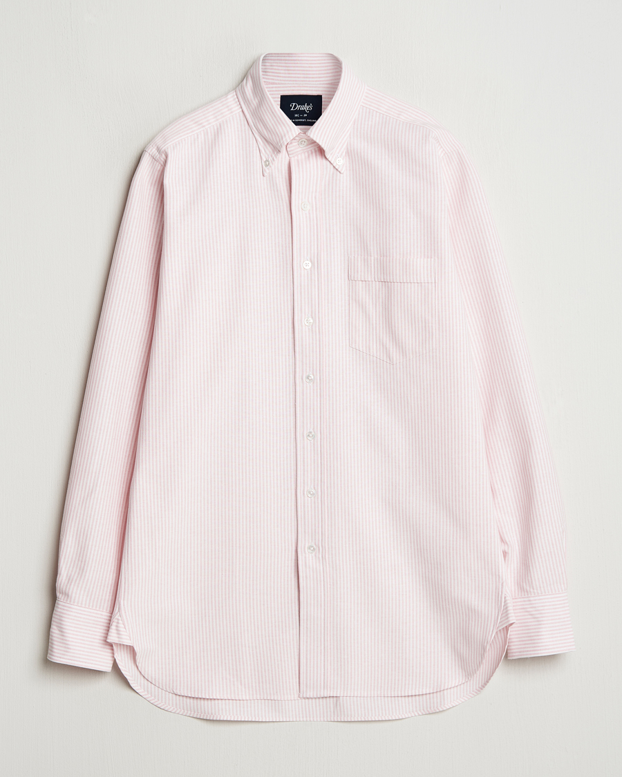 Heren | Overhemden | Drake's | Striped Button Down Oxford Shirt Pink
