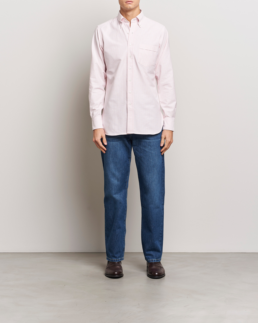 Heren | Overhemden | Drake's | Striped Button Down Oxford Shirt Pink