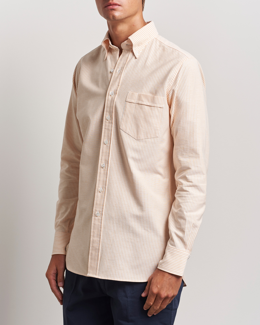 Homme | Chemises | Drake's | Striped Button Down Oxford Shirt Orange