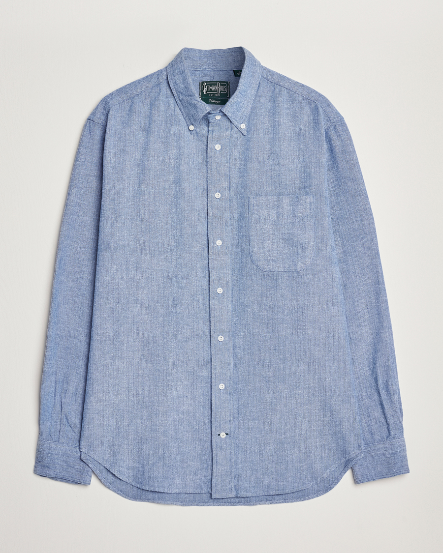 Homme | Chemises | Gitman Vintage | Button Down Shetland Flannel Shirt Light Blue