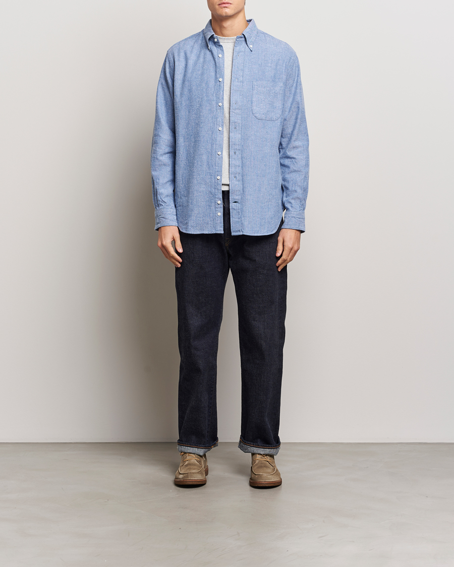 Homme | Chemises | Gitman Vintage | Button Down Shetland Flannel Shirt Light Blue