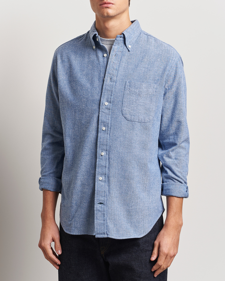 Homme | Chemises | Gitman Vintage | Button Down Shetland Flannel Shirt Light Blue