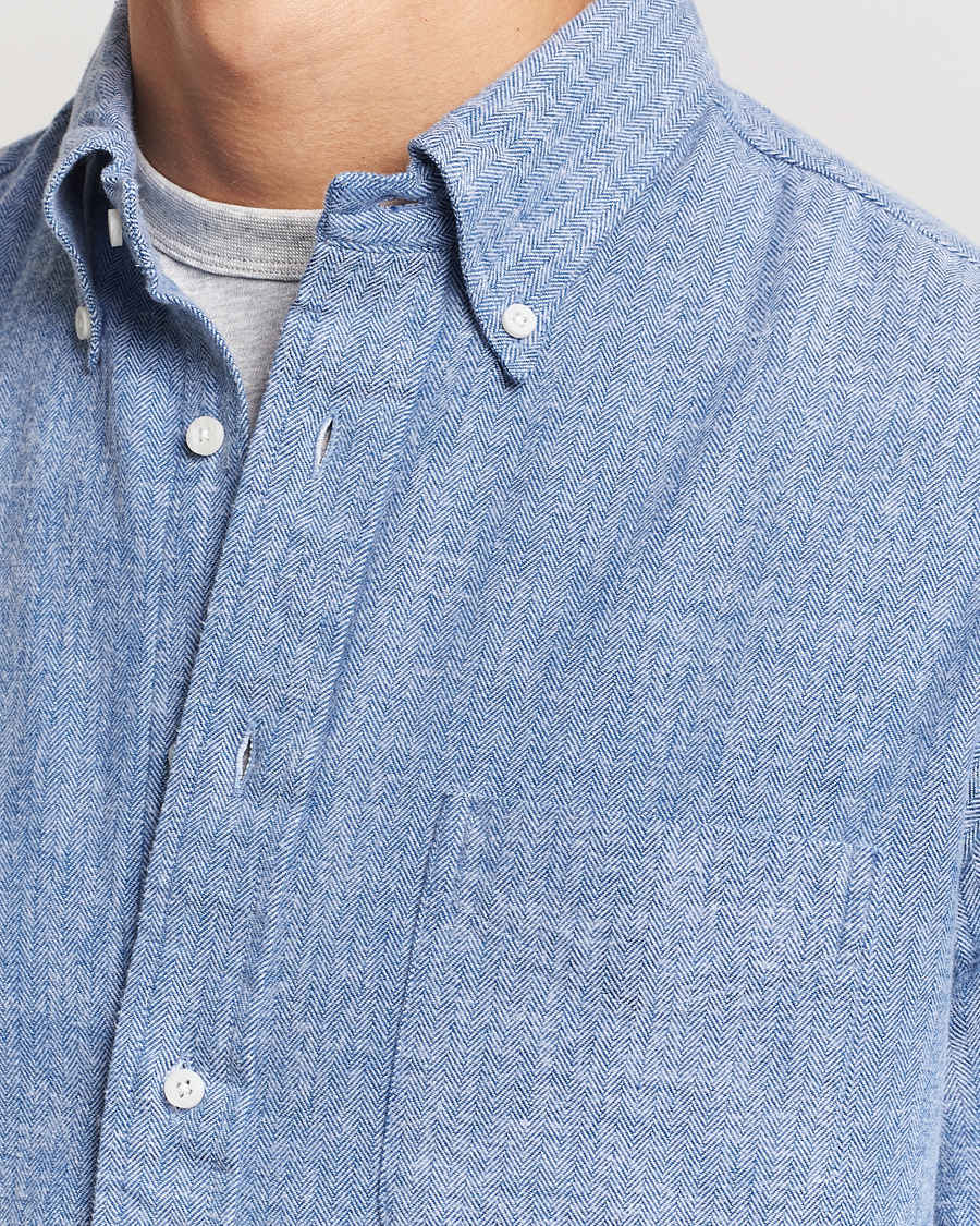 Homme | Chemises | Gitman Vintage | Button Down Shetland Flannel Shirt Light Blue