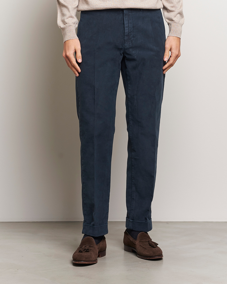 Homme | Pantalons | Incotex | Regular Fit Moleskin Slacks Navy