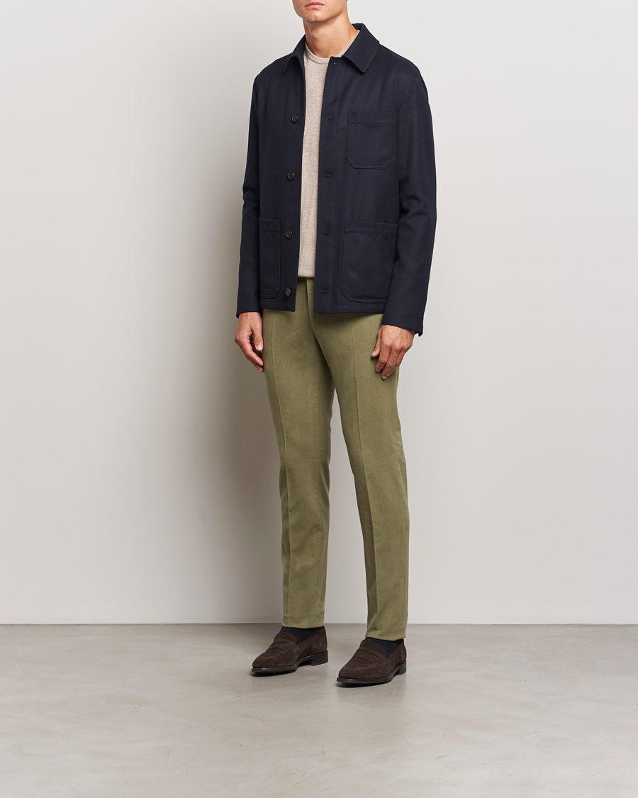 Heren | Broeken | Incotex | Slim Fit Luxury Moleskine Trousers Sage
