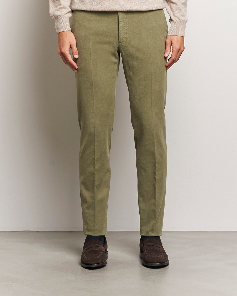 Heren | Broeken | Incotex | Slim Fit Luxury Moleskine Trousers Sage