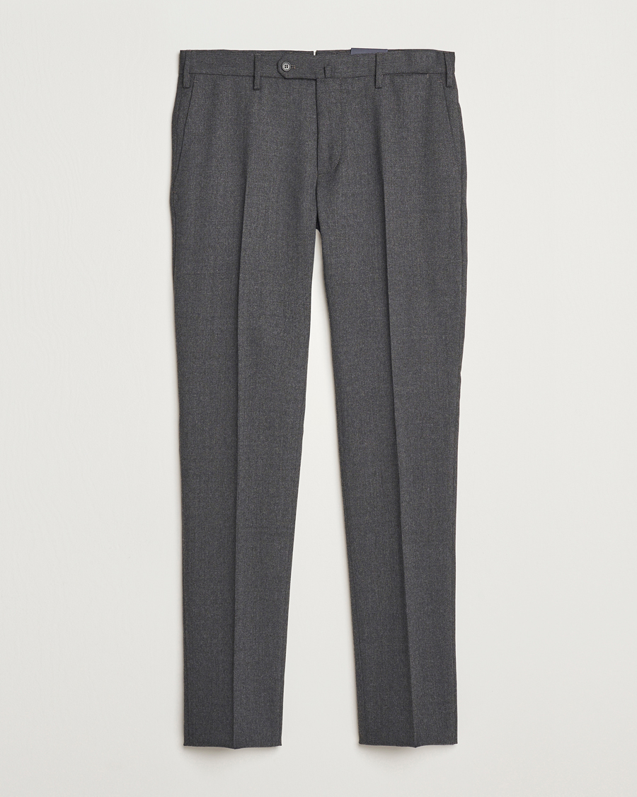 Heren | Broeken | Incotex | Silm Fit Washable Flannel Trousers Dark Grey