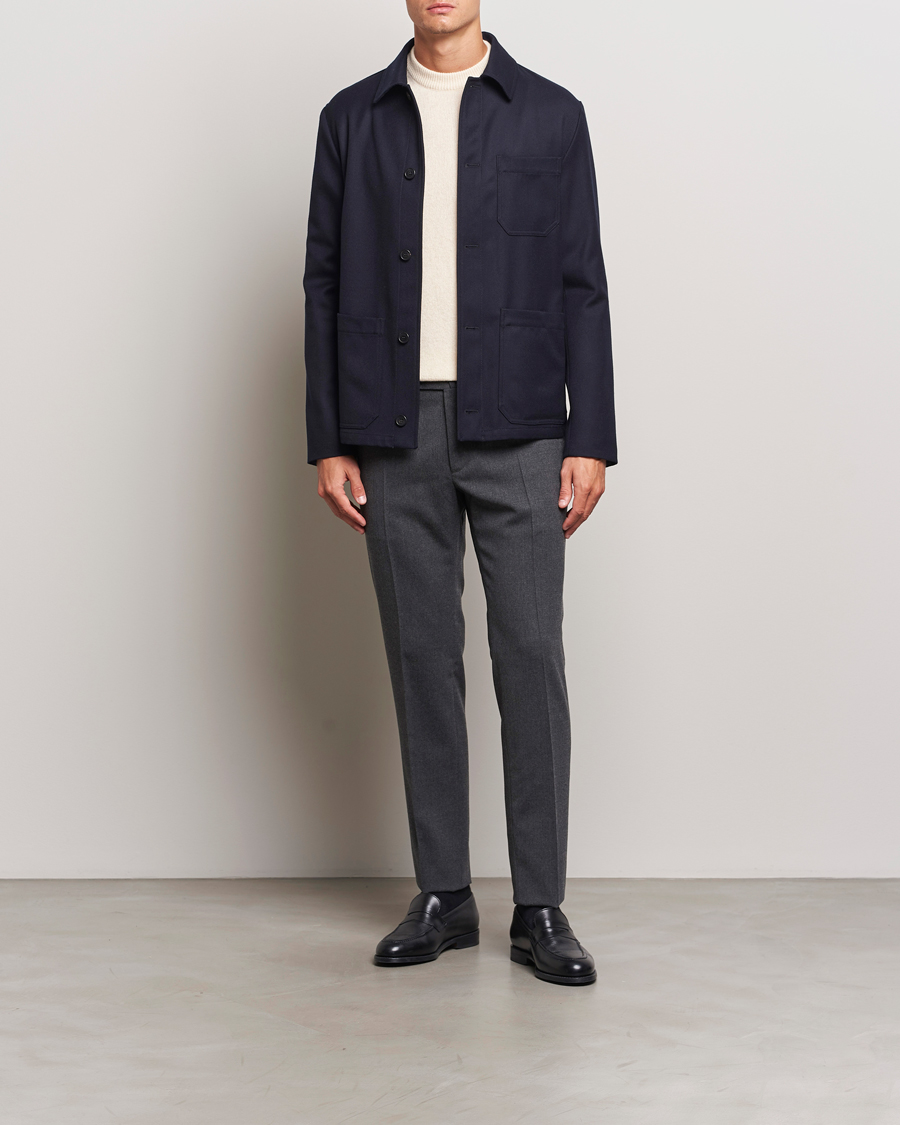 Heren | Broeken | Incotex | Silm Fit Washable Flannel Trousers Dark Grey