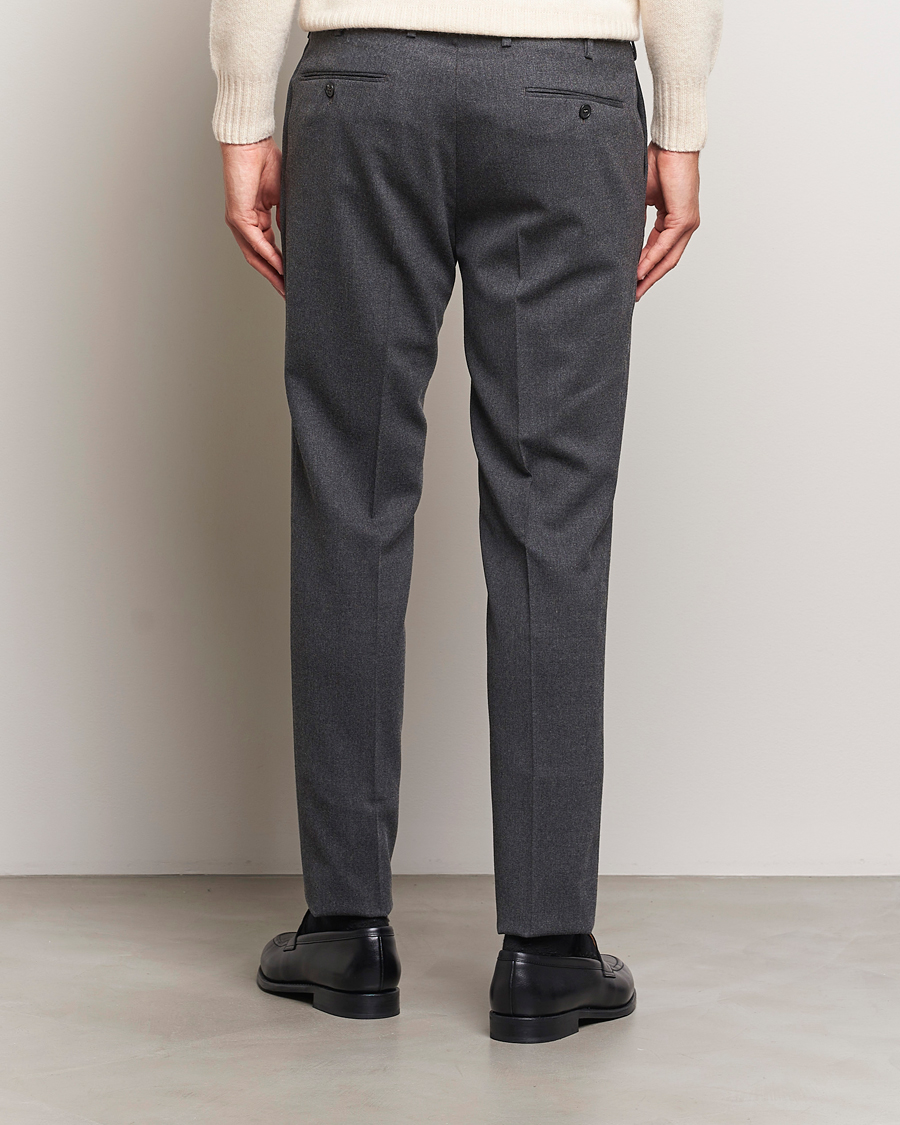 Heren | Broeken | Incotex | Silm Fit Washable Flannel Trousers Dark Grey