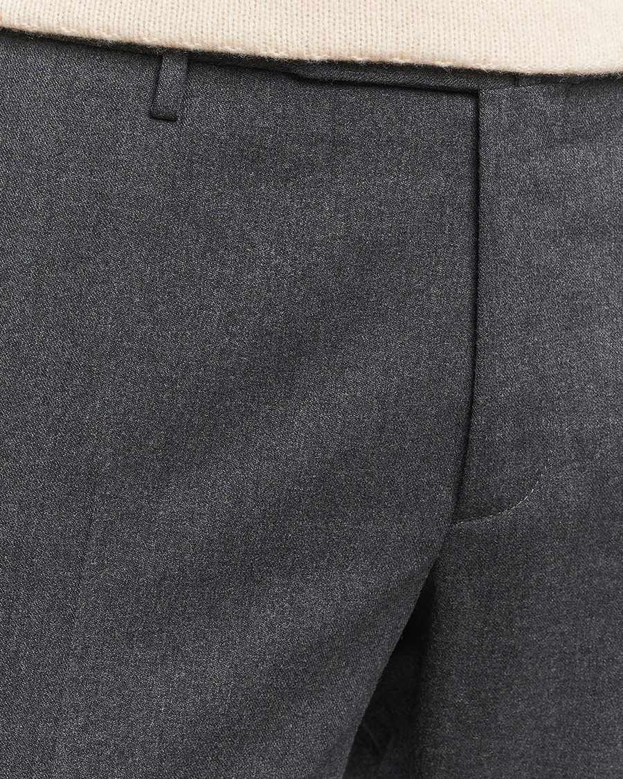 Homme | Pantalons | Incotex | Silm Fit Washable Flannel Trousers Dark Grey