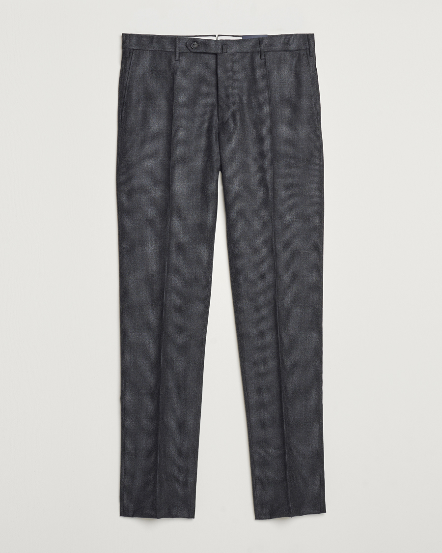 Homme | Pantalons | Incotex | Slim Fit Houndstooth Flannel Trousers Light Grey