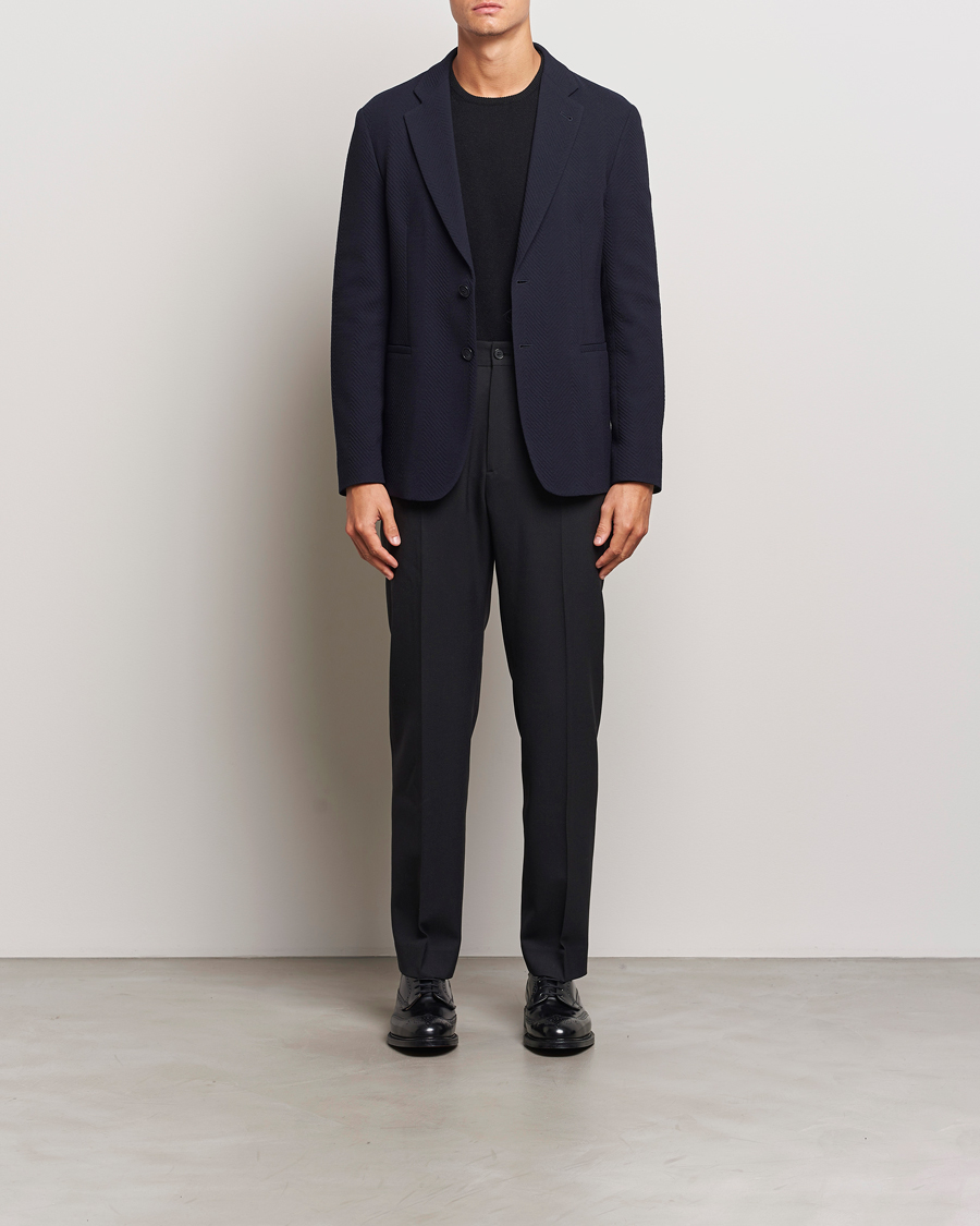 Homme | Blazers | Giorgio Armani | Chevron Wool Stretch Blazer Navy