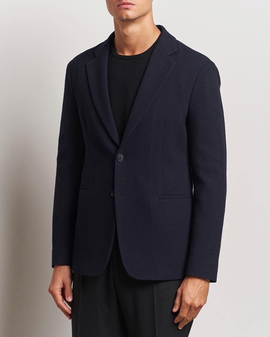 Homme | Blazers | Giorgio Armani | Chevron Wool Stretch Blazer Navy