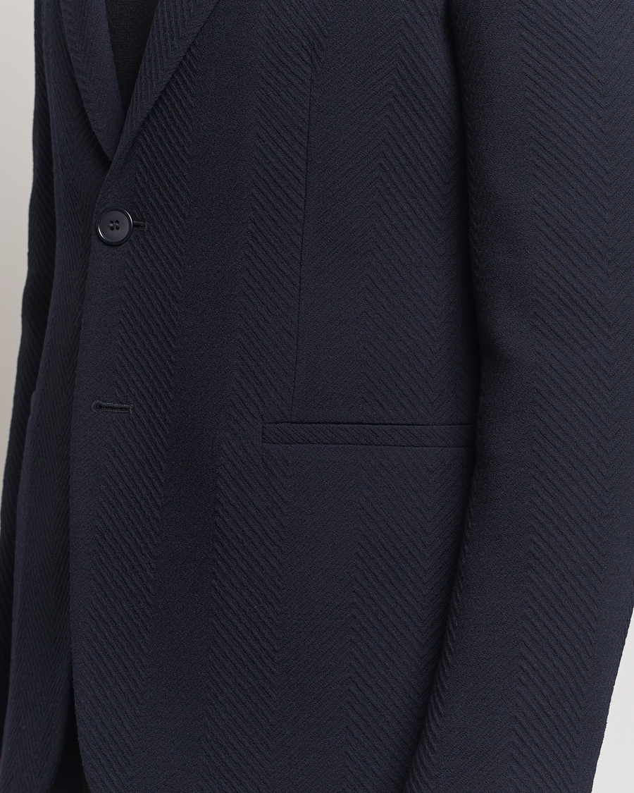 Homme | Blazers | Giorgio Armani | Chevron Wool Stretch Blazer Navy