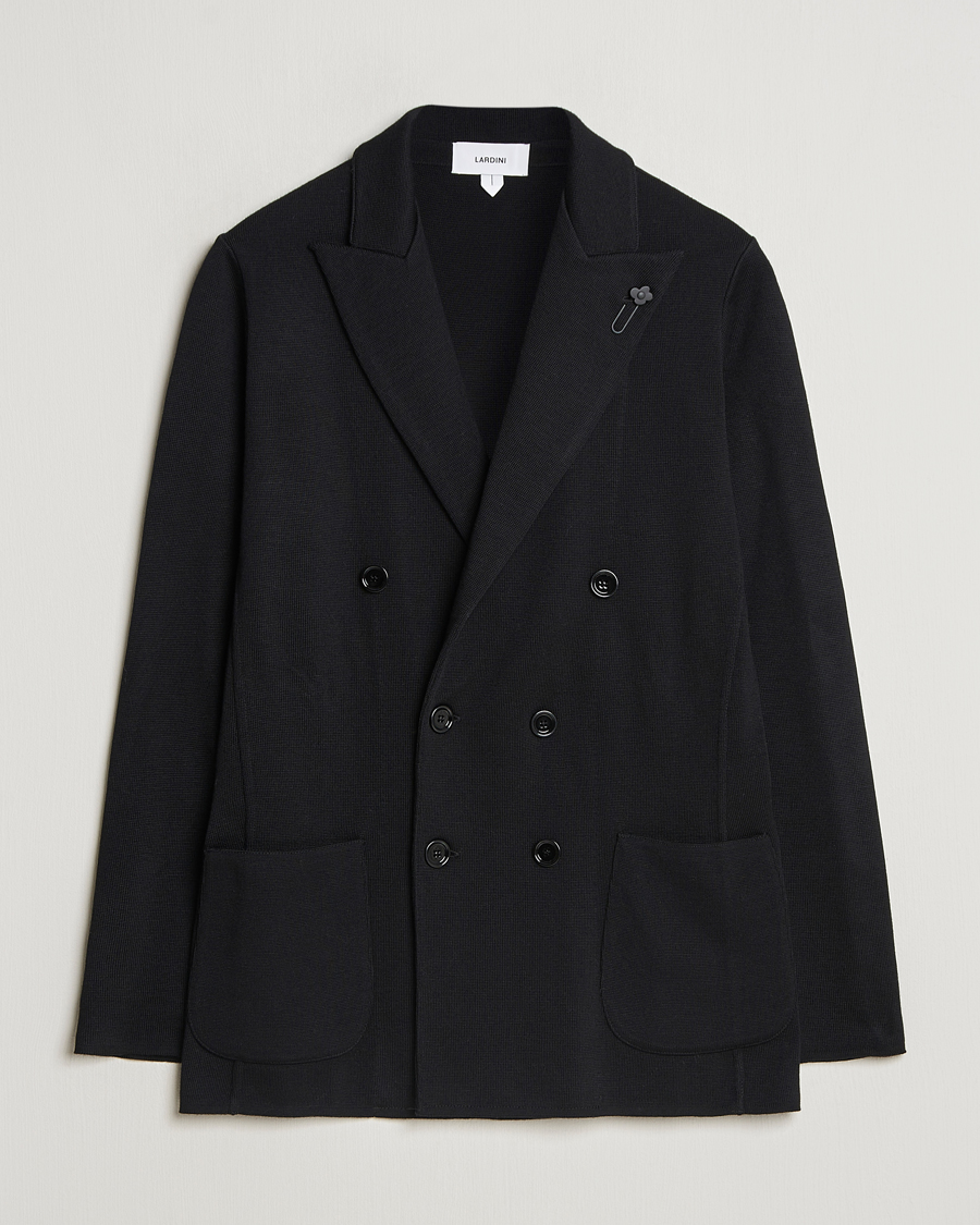 Homme | Blazers | Lardini | Knitted Double Breasted Wool Blazer Black